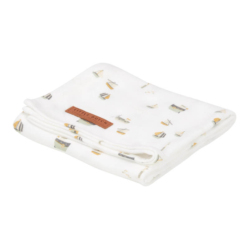 Musselin Swaddle Tuch / Pucktuch Sailors Bay weiß (120x120 cm)