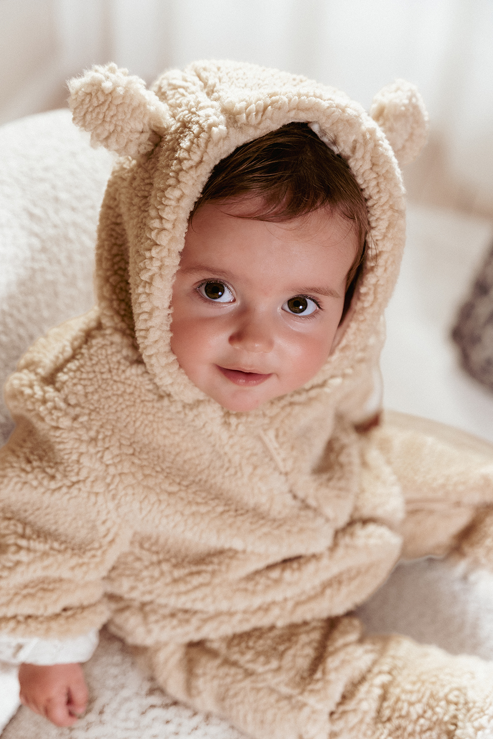 Overall / Strampler Teddyfell - Newborn Winter sand (Gr. 74/80)
