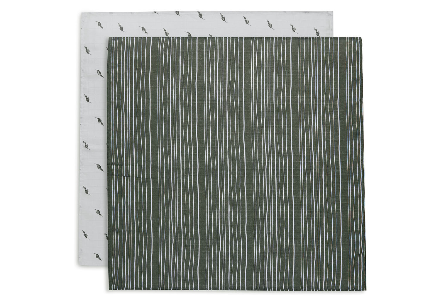 Mulltücher 2er Set Streifen & Blätter grün / weiß (70x70cm)