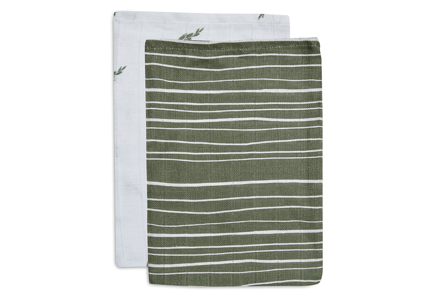 Waschlappen / Waschhandschuhe 2er Set Streifen & Blätter grün / weiß
