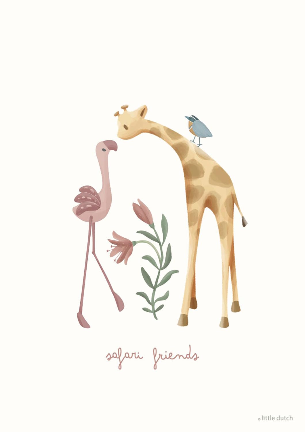 Poster A3 2-seitig Flamingo Blooming Safari - Safari Friends rosa