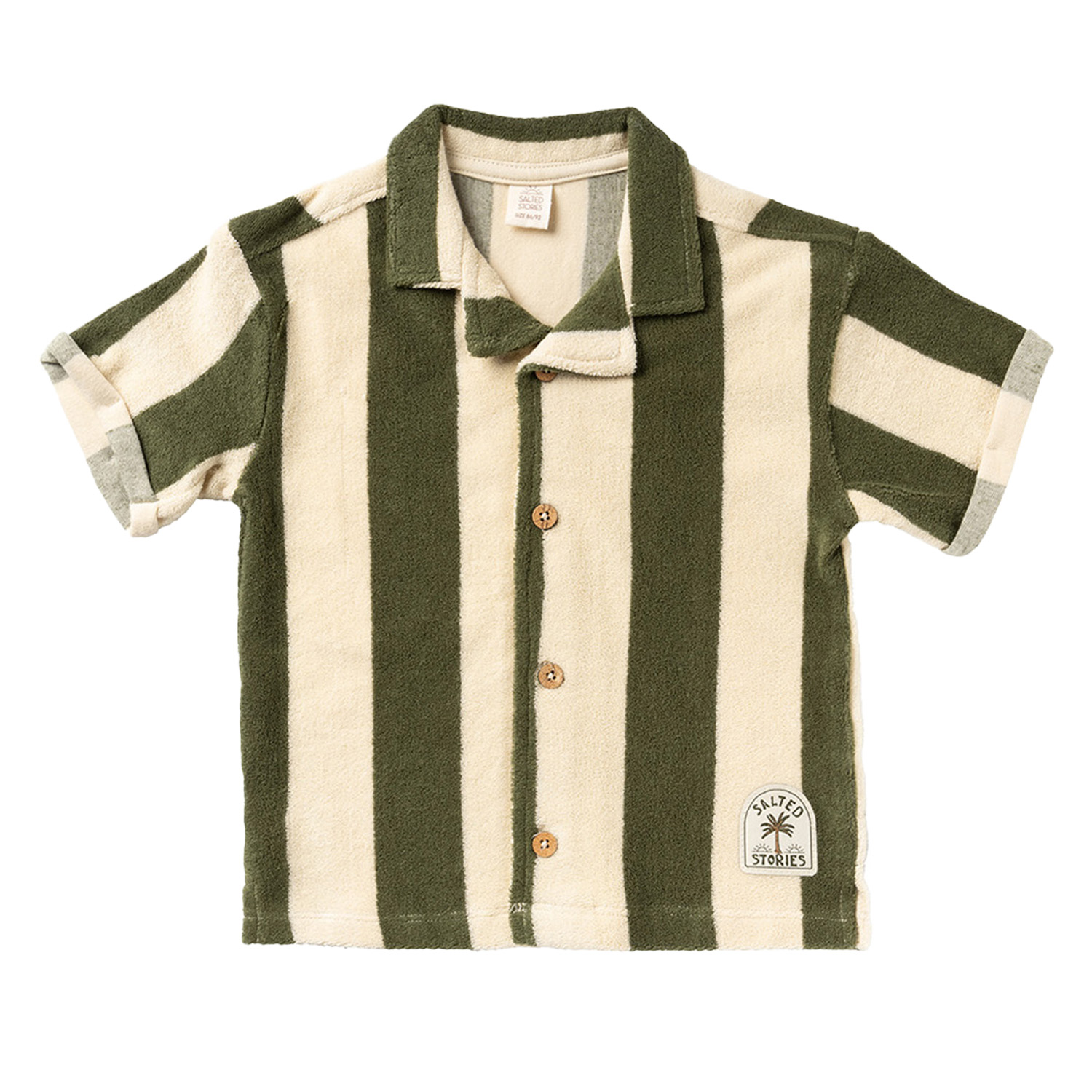 T-Shirt Frottee - Wide Stripe / Bronze Green (Gr. 86/92)