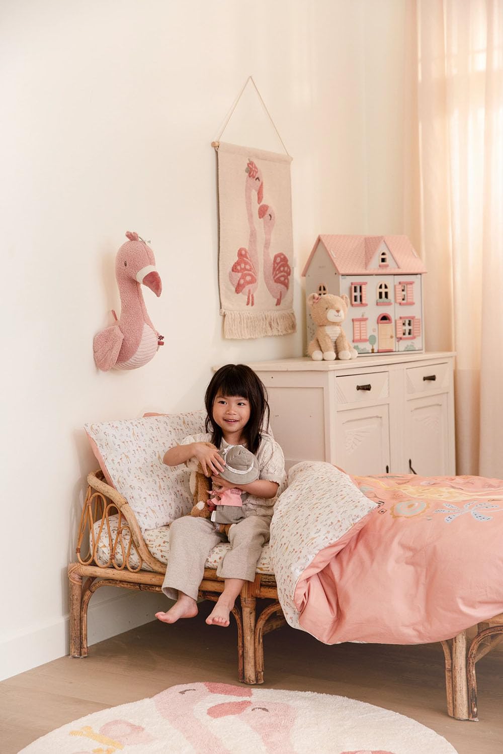 Kinderbettwäsche Blooming Safari - Safari Friends rosa (100x140 cm + 40x60 cm)