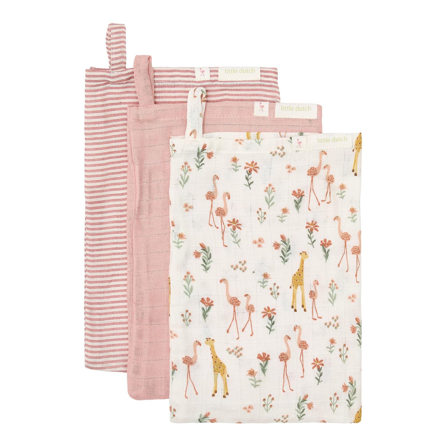 Waschlappen / Wachhandschuhe 3er Set Musselin Blooming Safari - Safari Friends