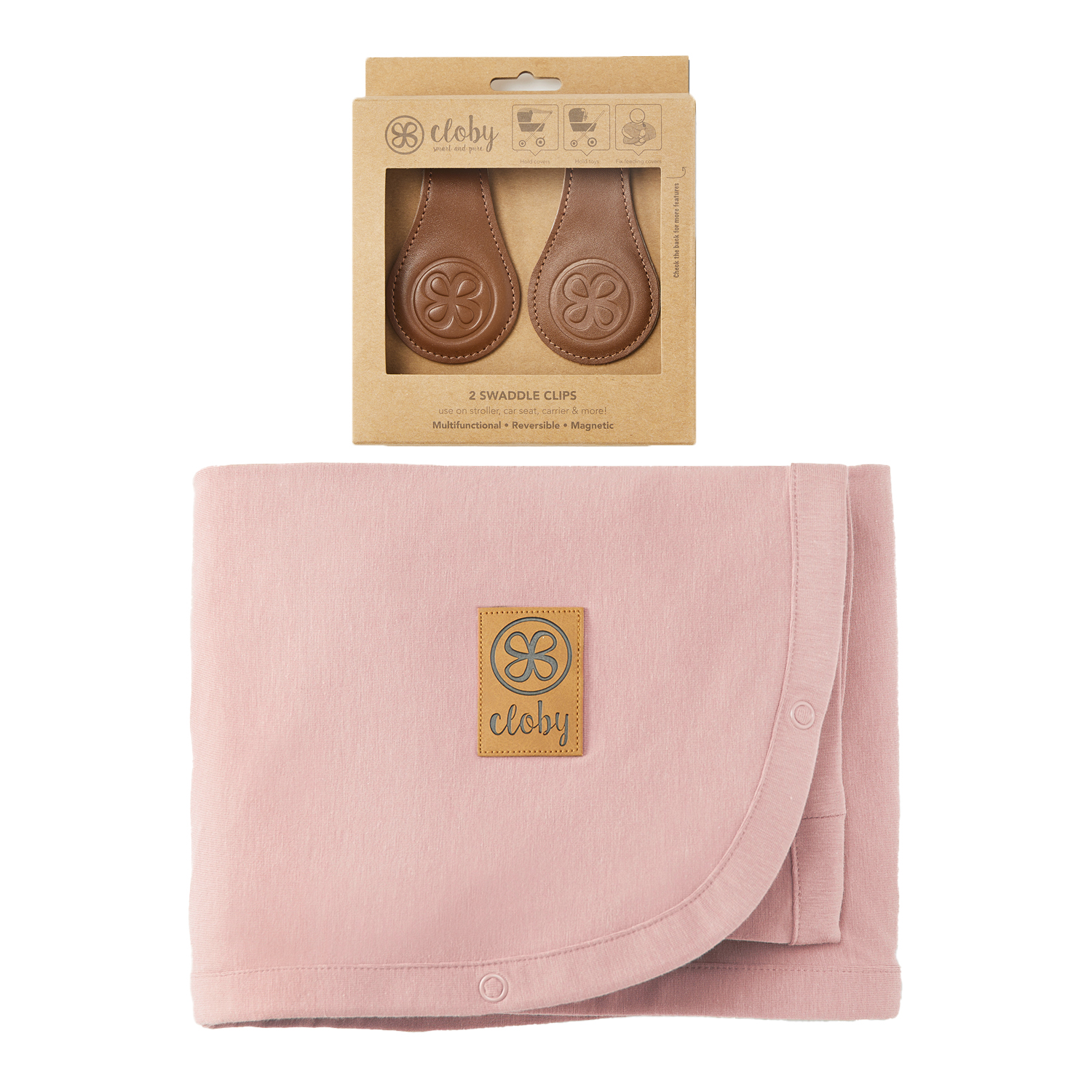 Set UV-Schutz-Decke Misty Rose und magnetische Clips braun