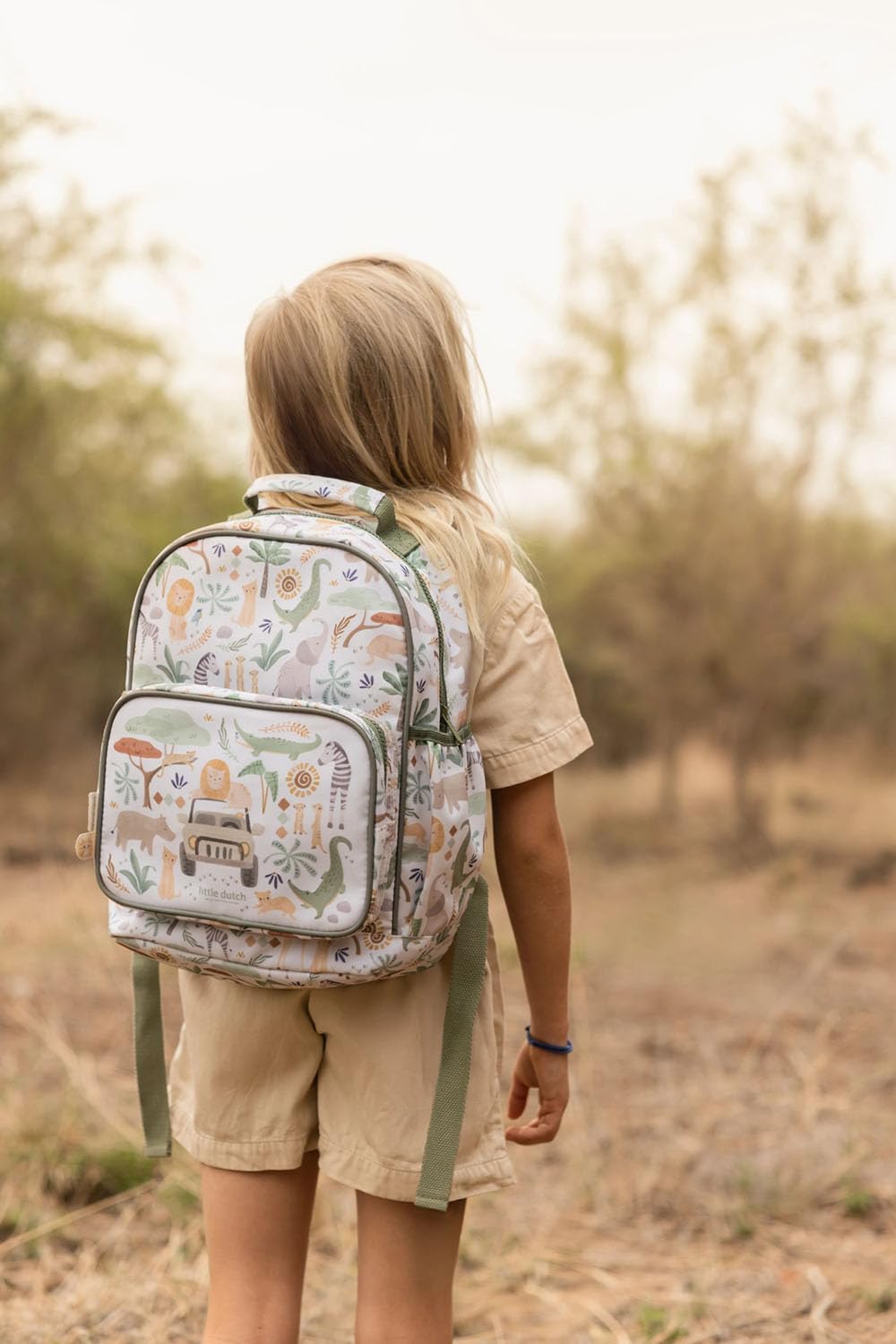 Kinderrucksack Tiere groß - Safari Friends weiß / grün