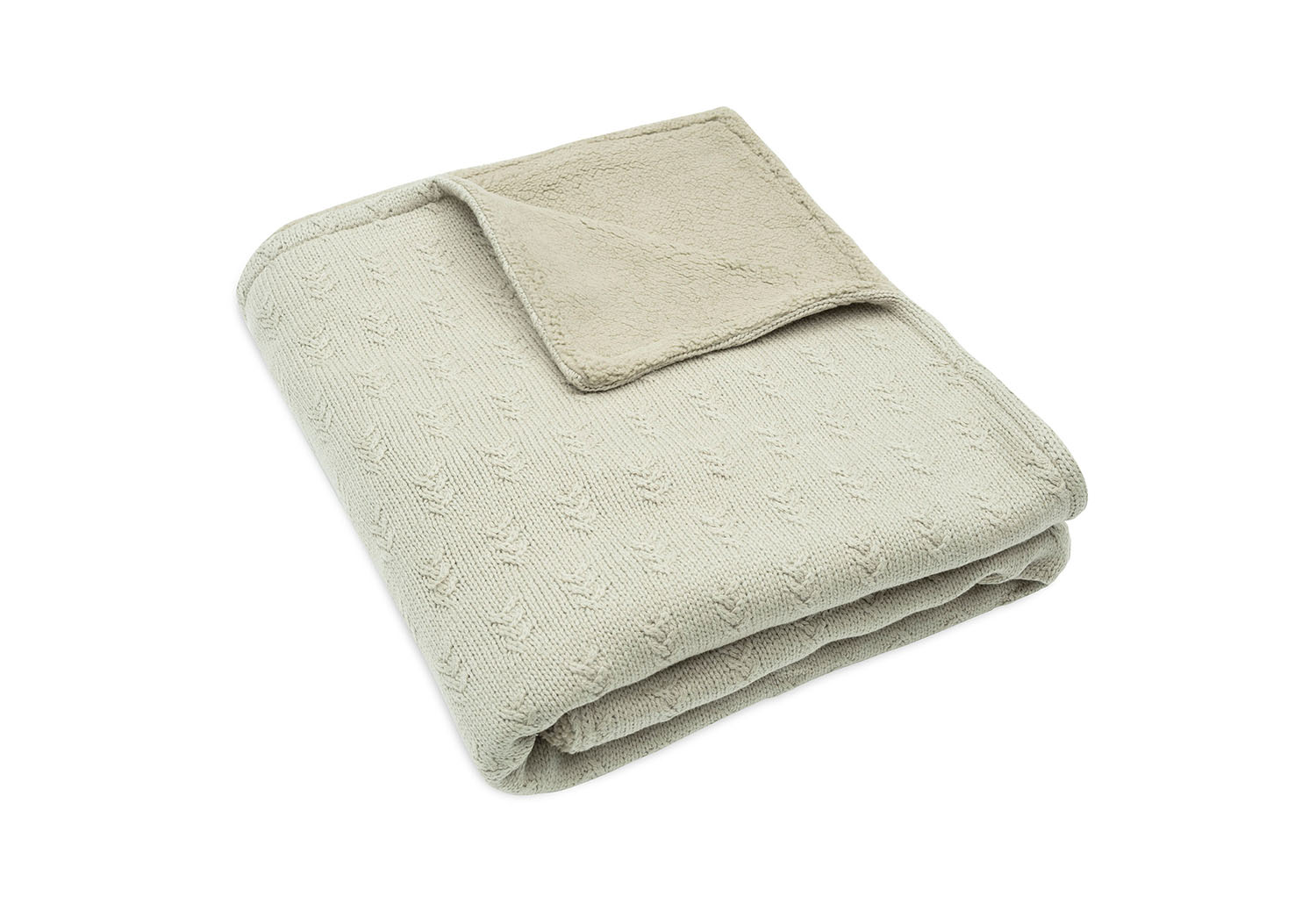 Kinderdecke Strick mit Teddyfell - Grain Knit olive (100x150 cm)
