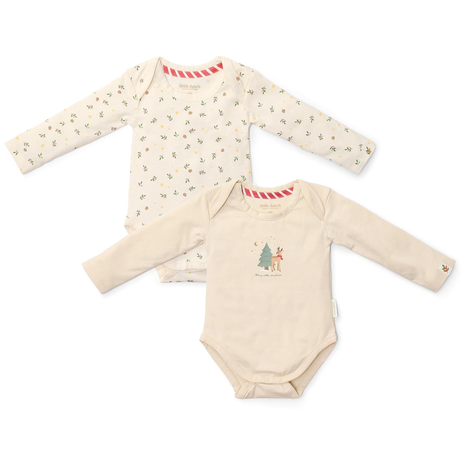 Body 2er Set langarm Little Christmas - Weihnachten beige (Gr. 50/56)