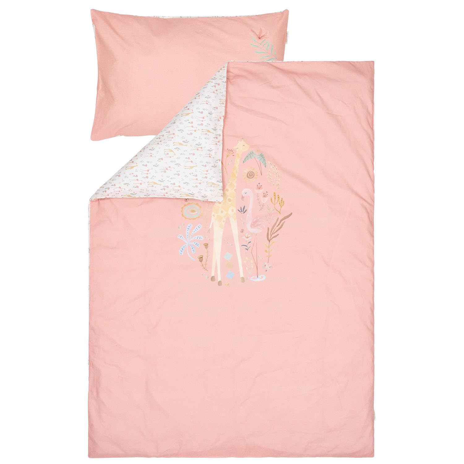 Kinderbettwäsche Blooming Safari - Safari Friends rosa (140x200 cm + 60x70 cm)