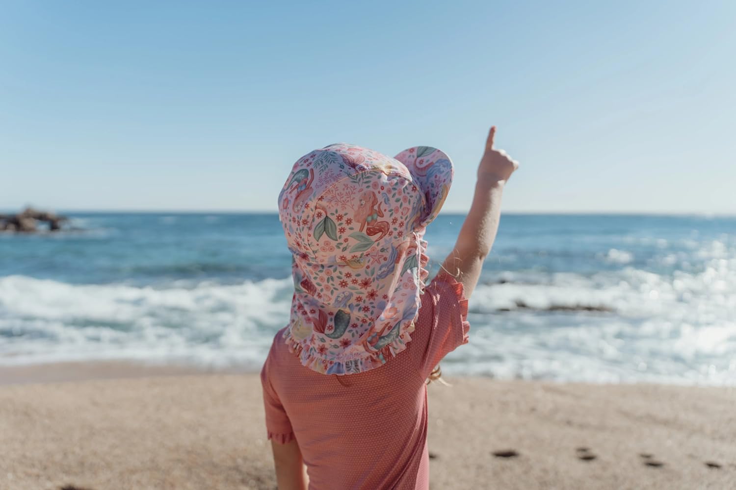 Sonnenhut mit Nackenschutz - Dreamy Mermaid rosa (Gr. 3-4 Jahre)