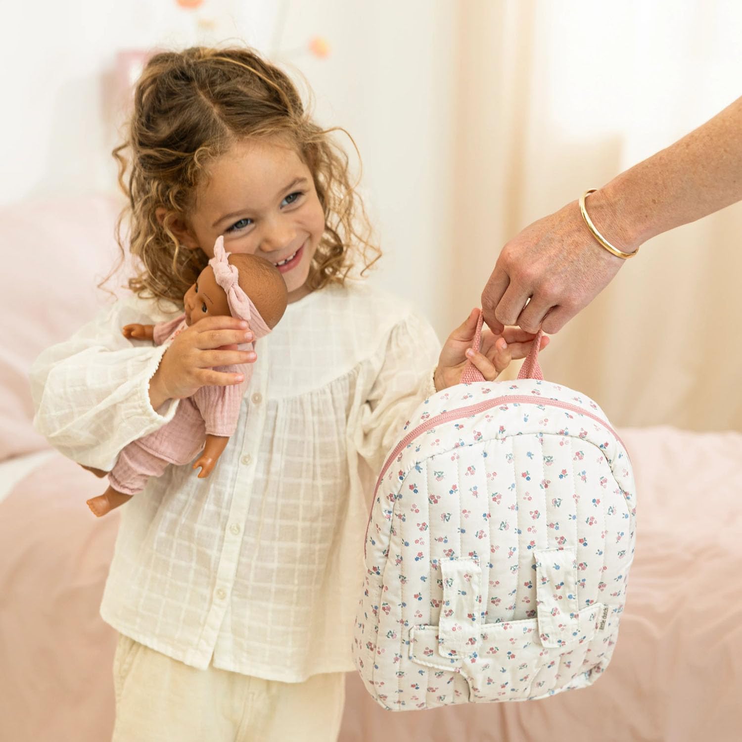 Puppenrucksack 2-in-1 - Essentials rosa/weiß