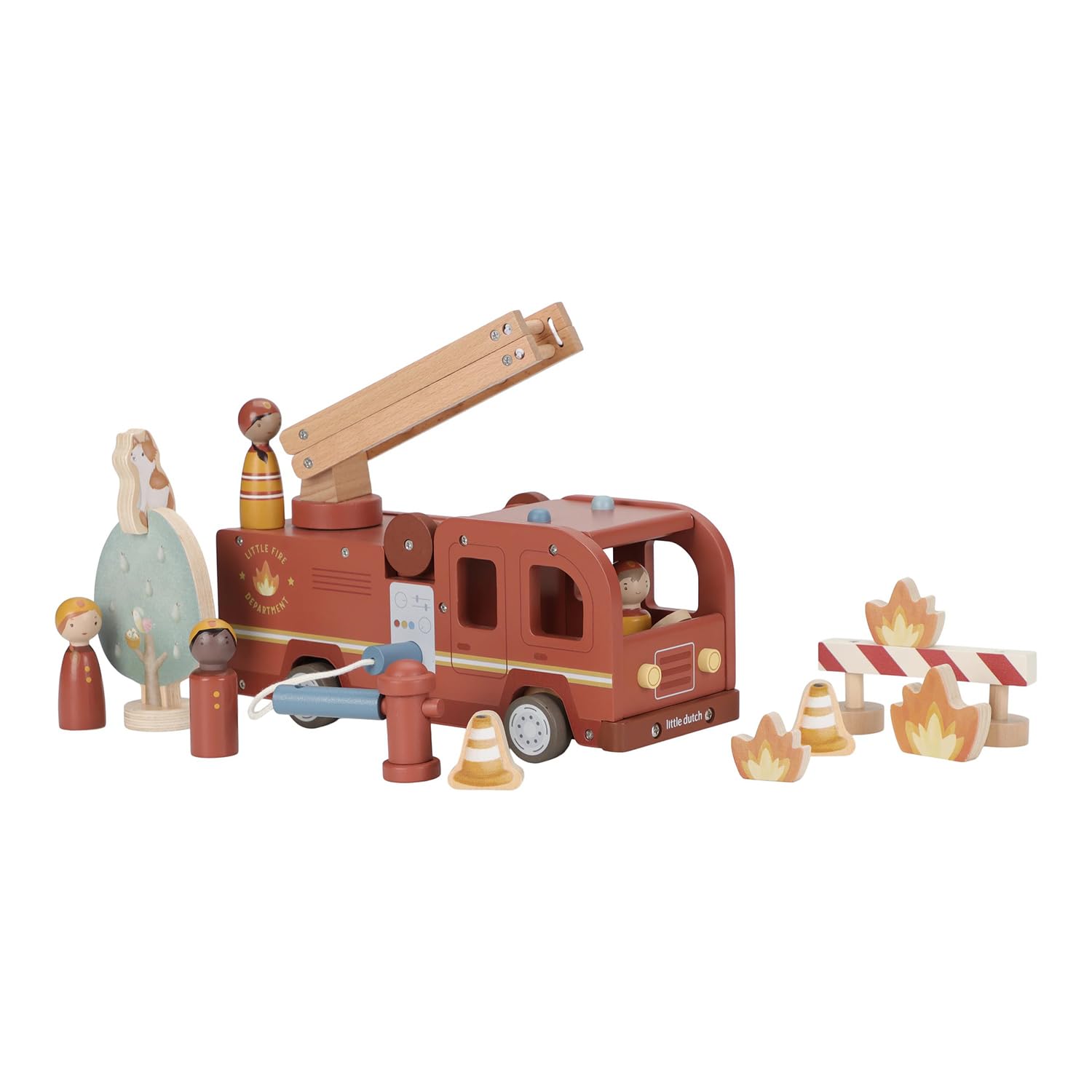 Holz Auto Drehleiter Feuerwehr - Essentials rot