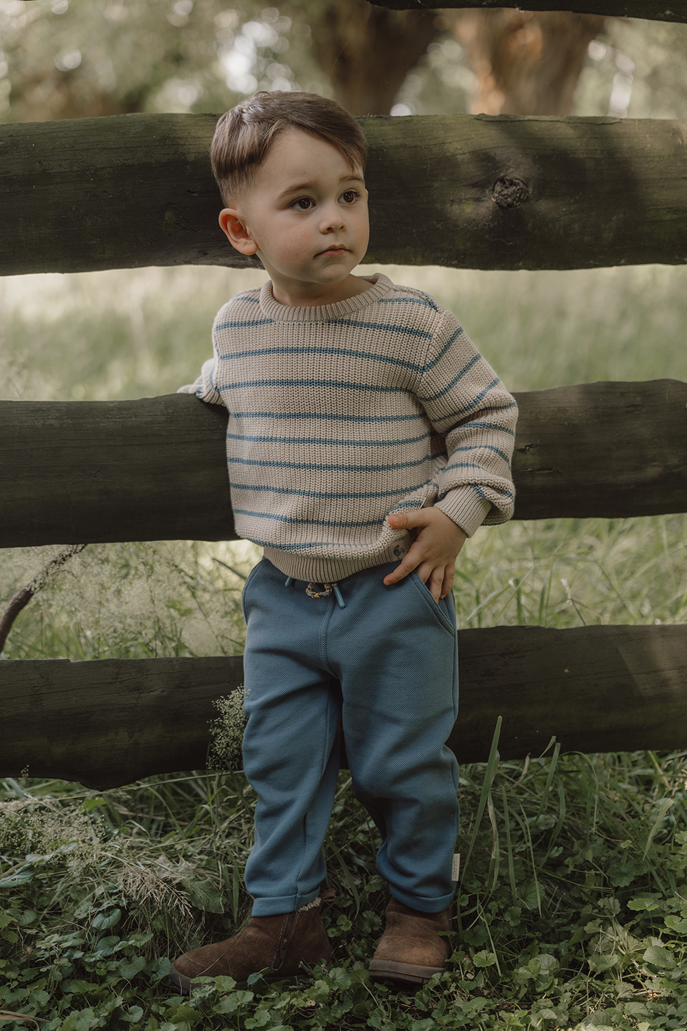 Long Sleeve Shirt / Pullover Strick Ice Blue Stripe - Little Farm beige (Gr. 80)