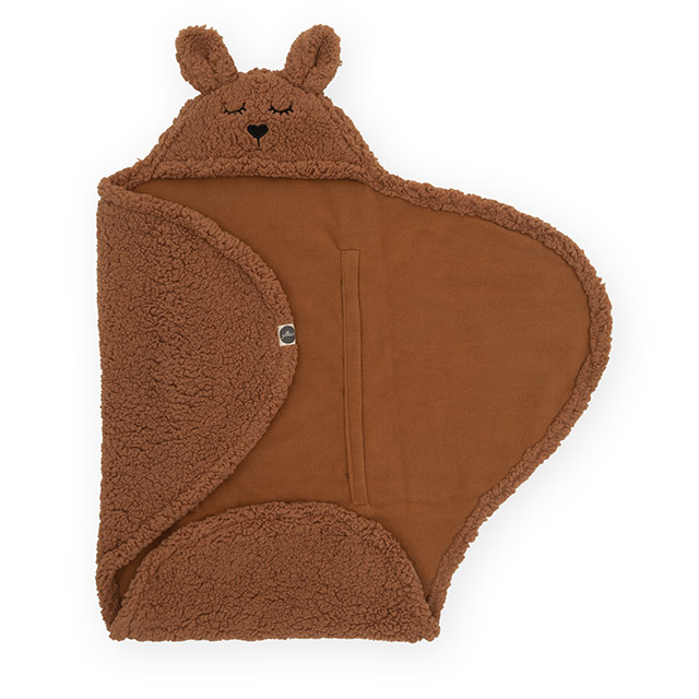 Einschlagdecke Teddyplüsch Hase karamell (100x105 cm)