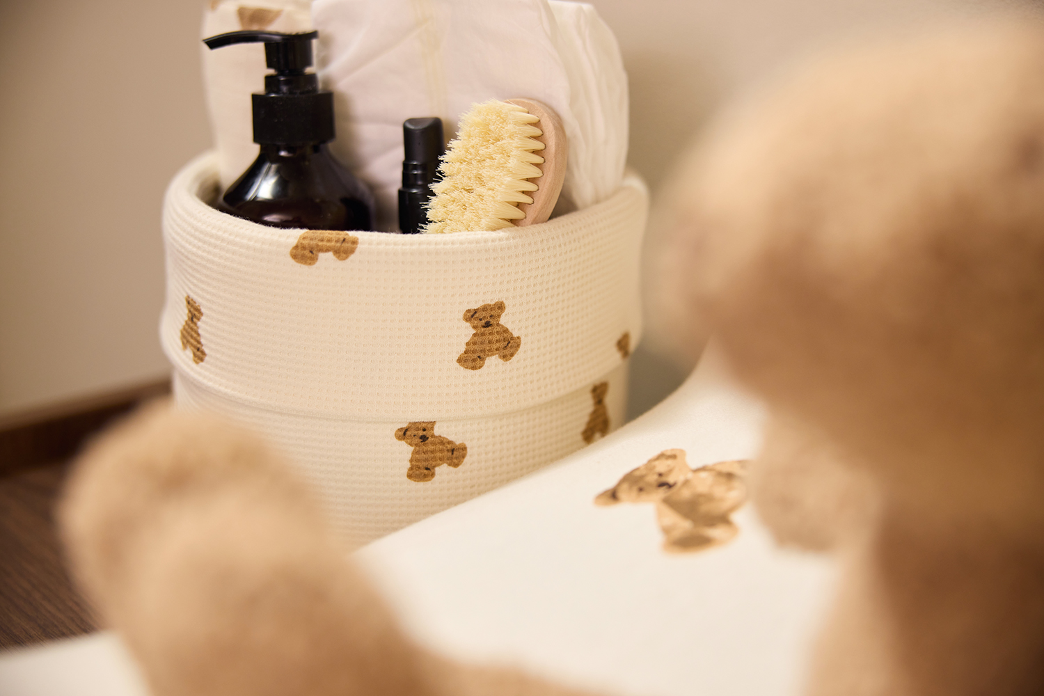 Wickeltischkörbchen - Teddy Bear weiß / braun