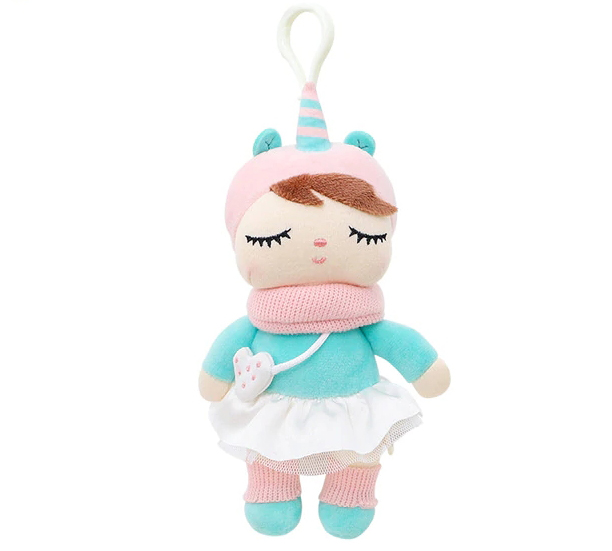 Mini Stoffpuppe Angela mit Anhänger Einhorn blau / rosa 20 cm