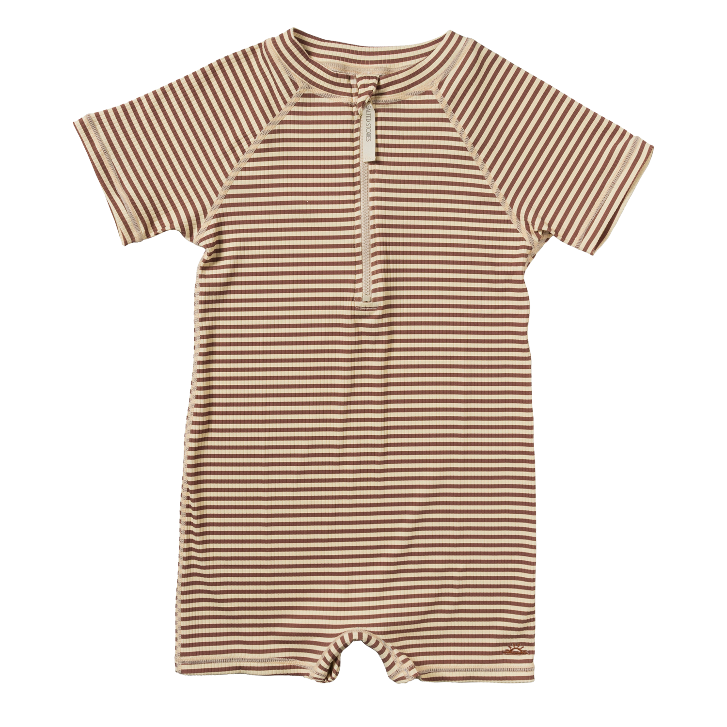 Schwimmanzug kurzarm - Rib Stripe / Skip braun (Gr. 62/68)