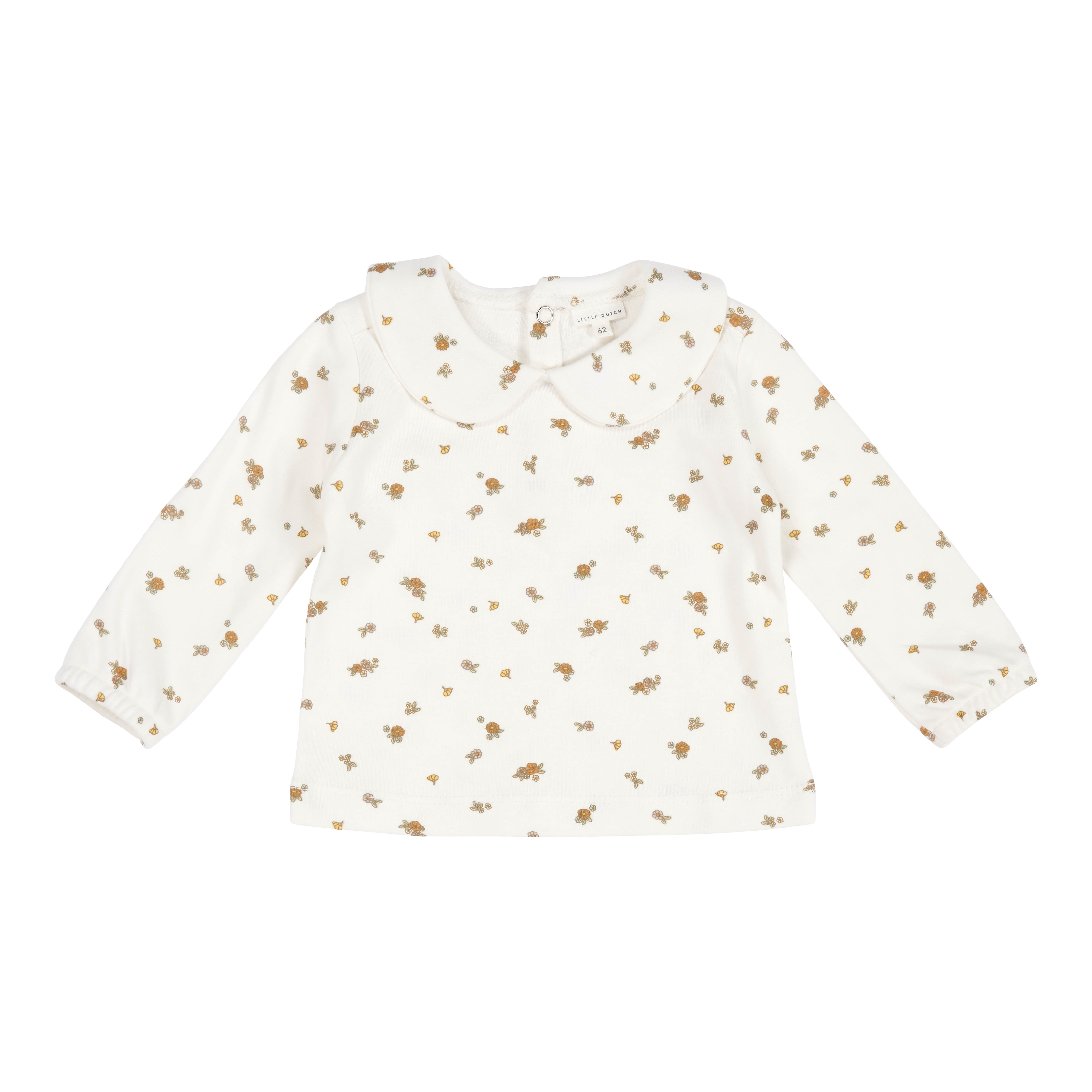 Long Sleeve Shirt / Langarmshirt mit Kragen weiße Blüten (Gr. 68)