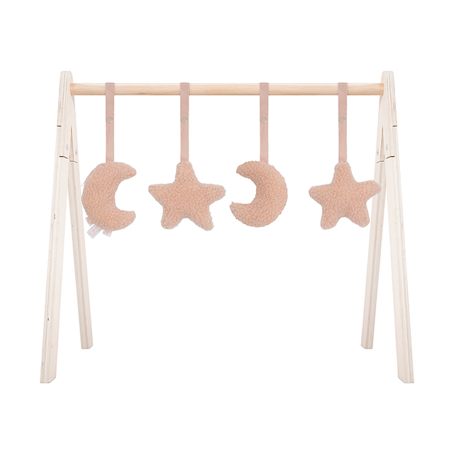 Anhänger für Baby-Gyms 4er Set Mond Sterne Teddyplüsch rosa