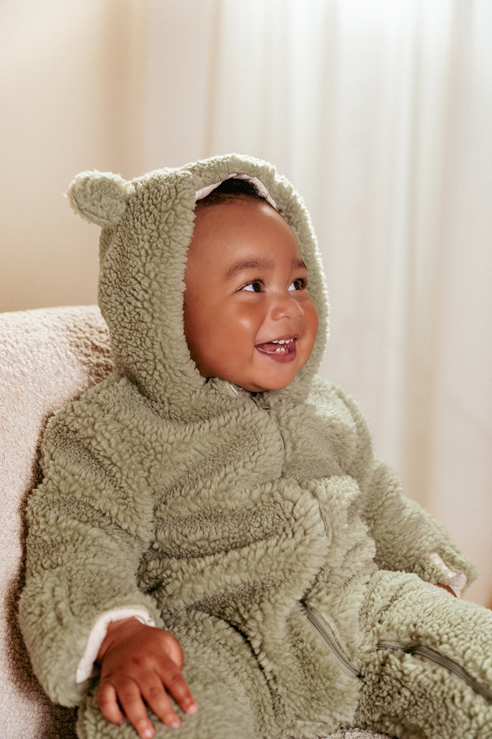 Overall / Strampler Teddyfell - Newborn Winter soft green (Gr. 62/68)