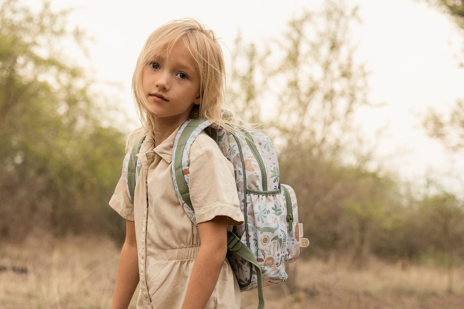 Kinderrucksack Tiere groß - Safari Friends weiß / grün