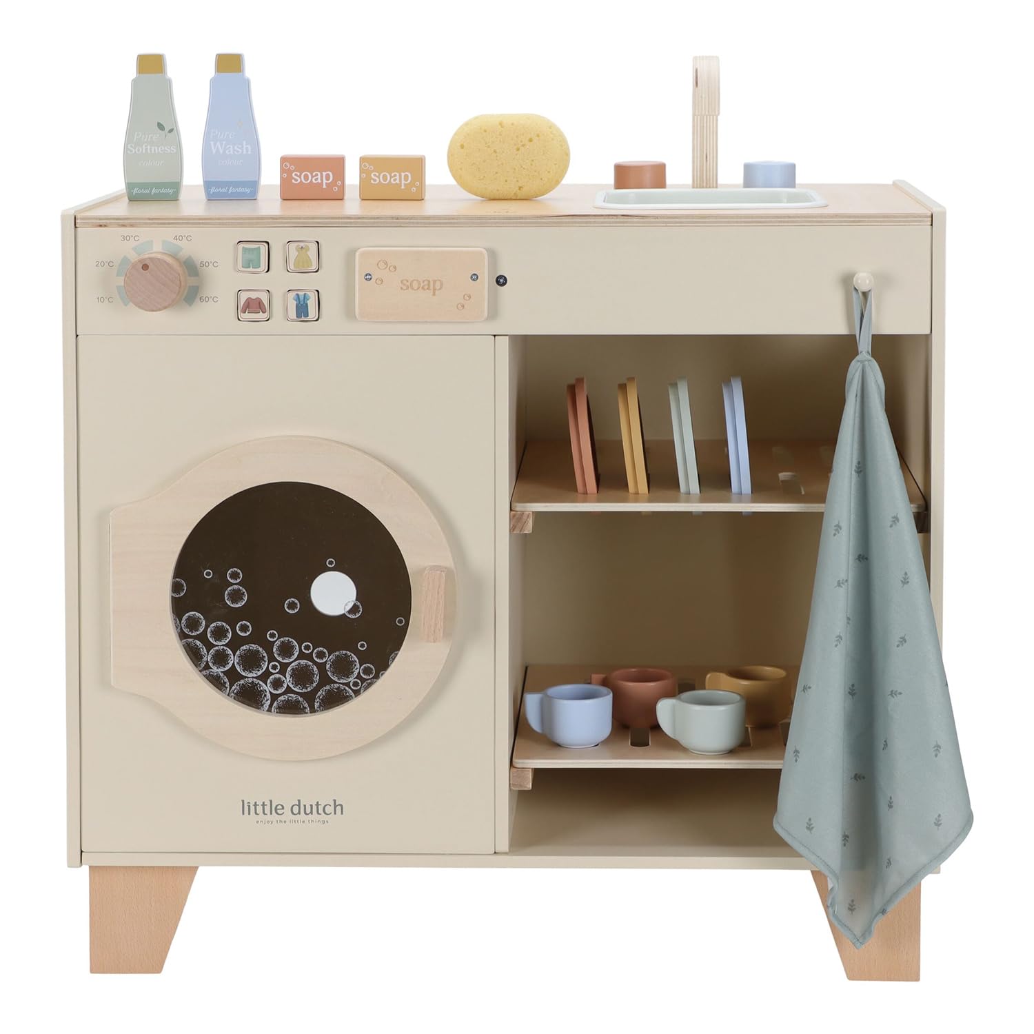 Holz Kinderwaschmaschine inkl. Zubehör - Essentials beige