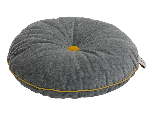 Rundes Samt Kissen mit Knopf grau gelb ø35 cm Rundes Samt Kissen mit Knopf grau gelb ø35 cm