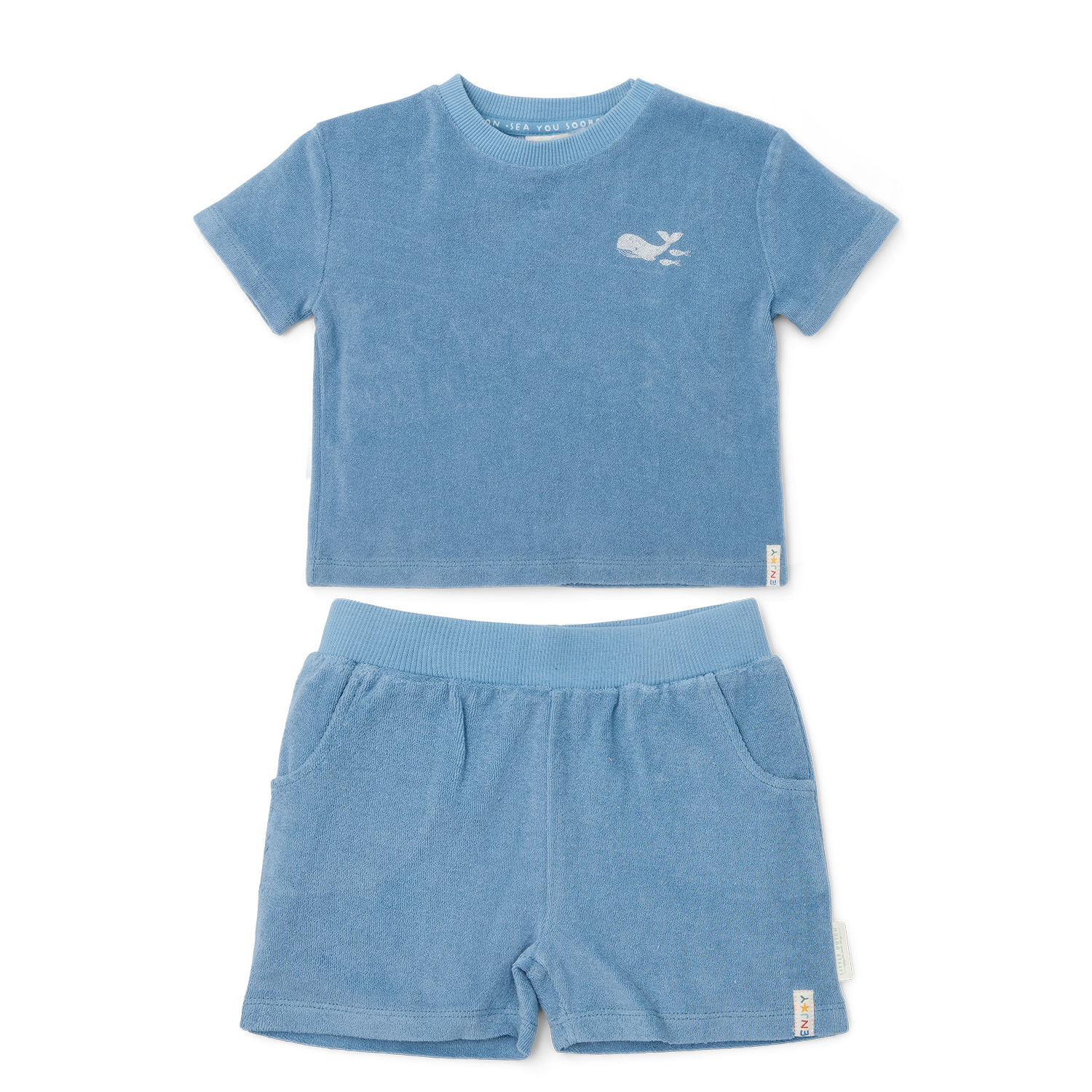 Bekleidungsset aus T-Shirt und Shorts Frottee - Sea Ocean Blue (Gr. 86/92)