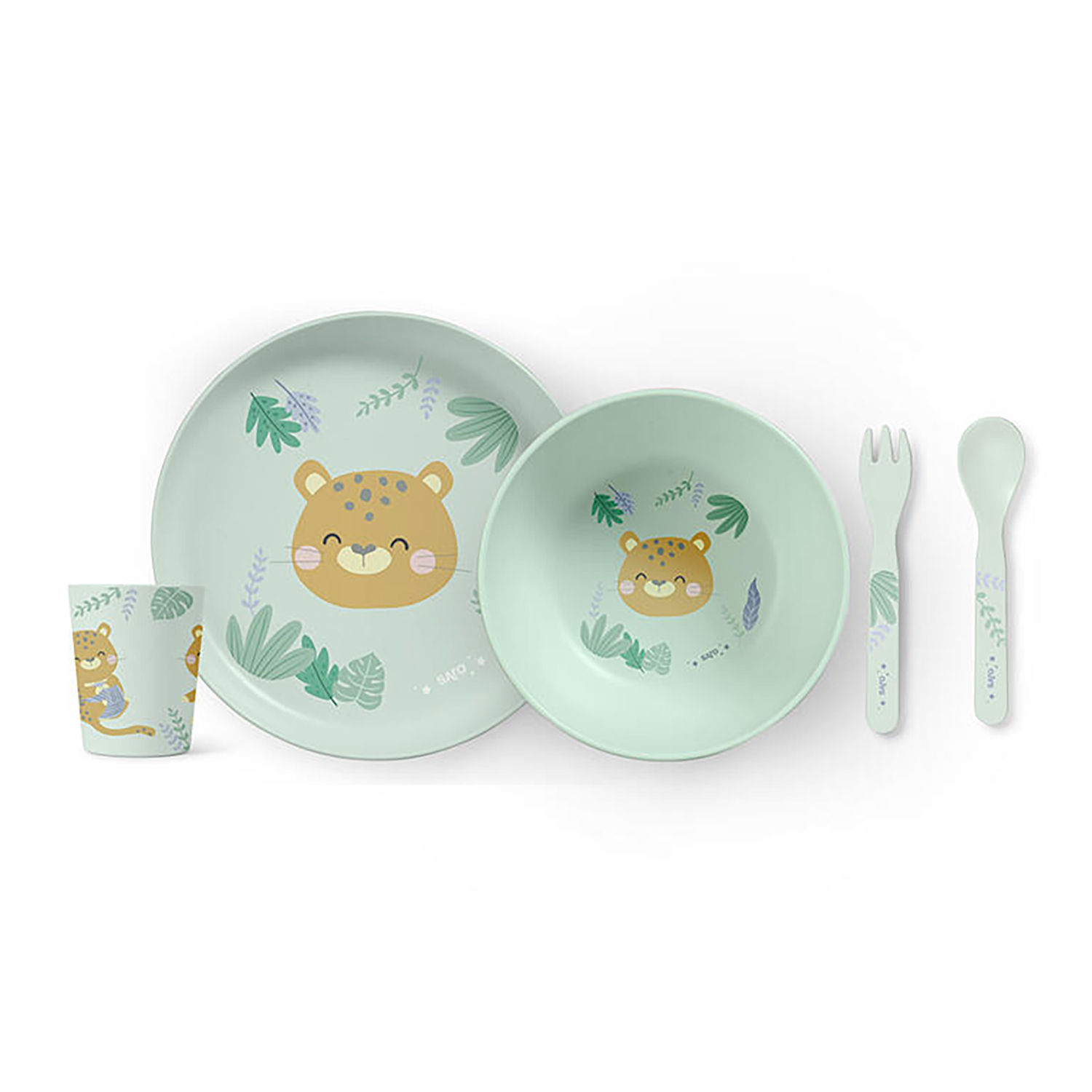 Kindergeschirr Set 5-teilig Dschungel Raubkatze mint Kindergeschirr Set 5-teilig Dschungel Raubkatze mint