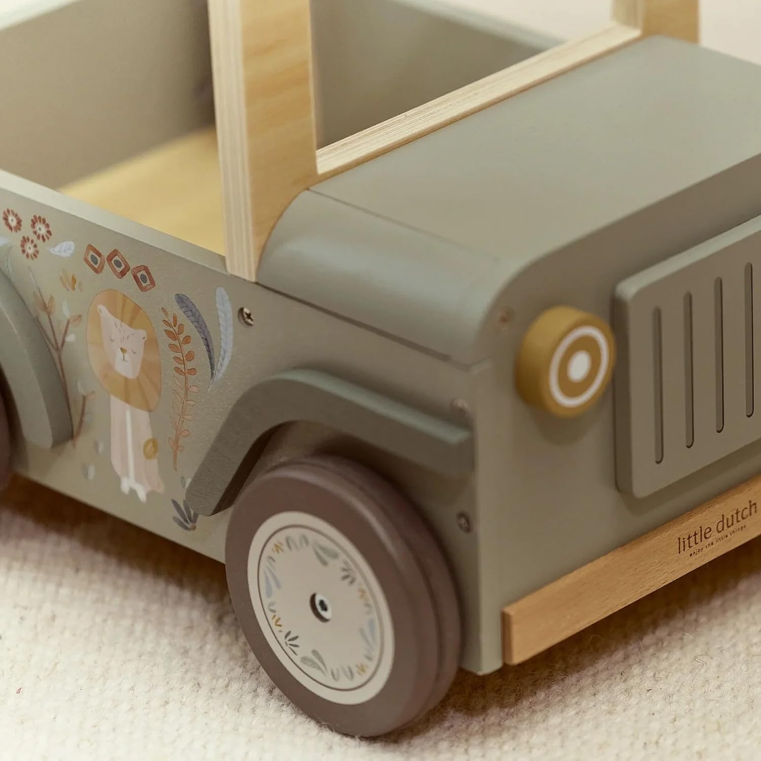 Holz Laufwagen Safari Auto - Safari Friends grün