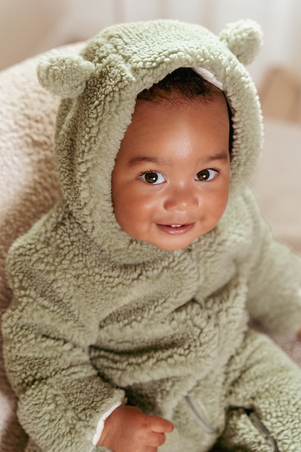 Overall / Strampler Teddyfell - Newborn Winter soft green (Gr. 62/68)