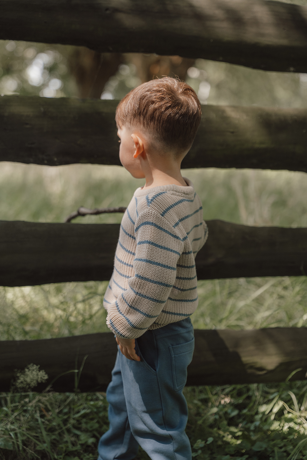 Long Sleeve Shirt / Pullover Strick Ice Blue Stripe - Little Farm beige (Gr. 80)