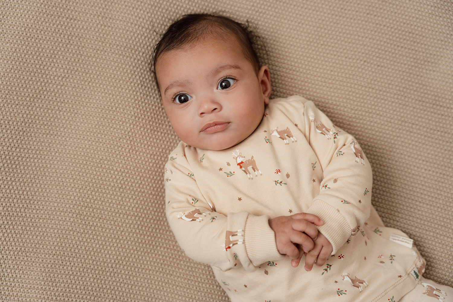 Pyjama / Schlafanzug zweiteilig - Weihnachten beige (Gr. 50/56)