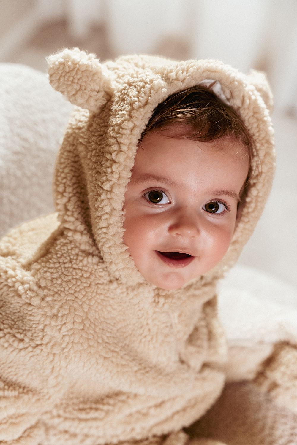 Overall / Strampler Teddyfell - Newborn Winter sand (Gr. 74/80)