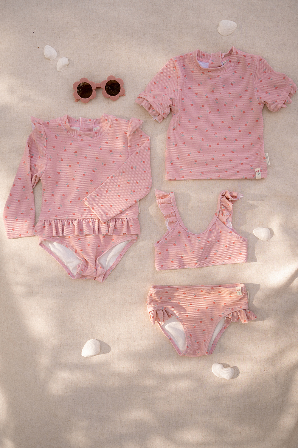 Schwimmshirt mit Rüschen kurzarm - Sunny Flowers Blush (Gr. 86/92)