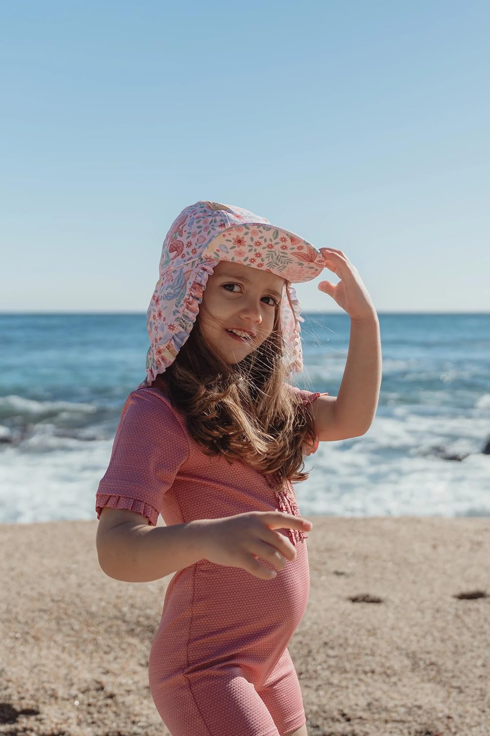 Sonnenhut mit Nackenschutz - Dreamy Mermaid rosa (Gr. 3-4 Jahre)