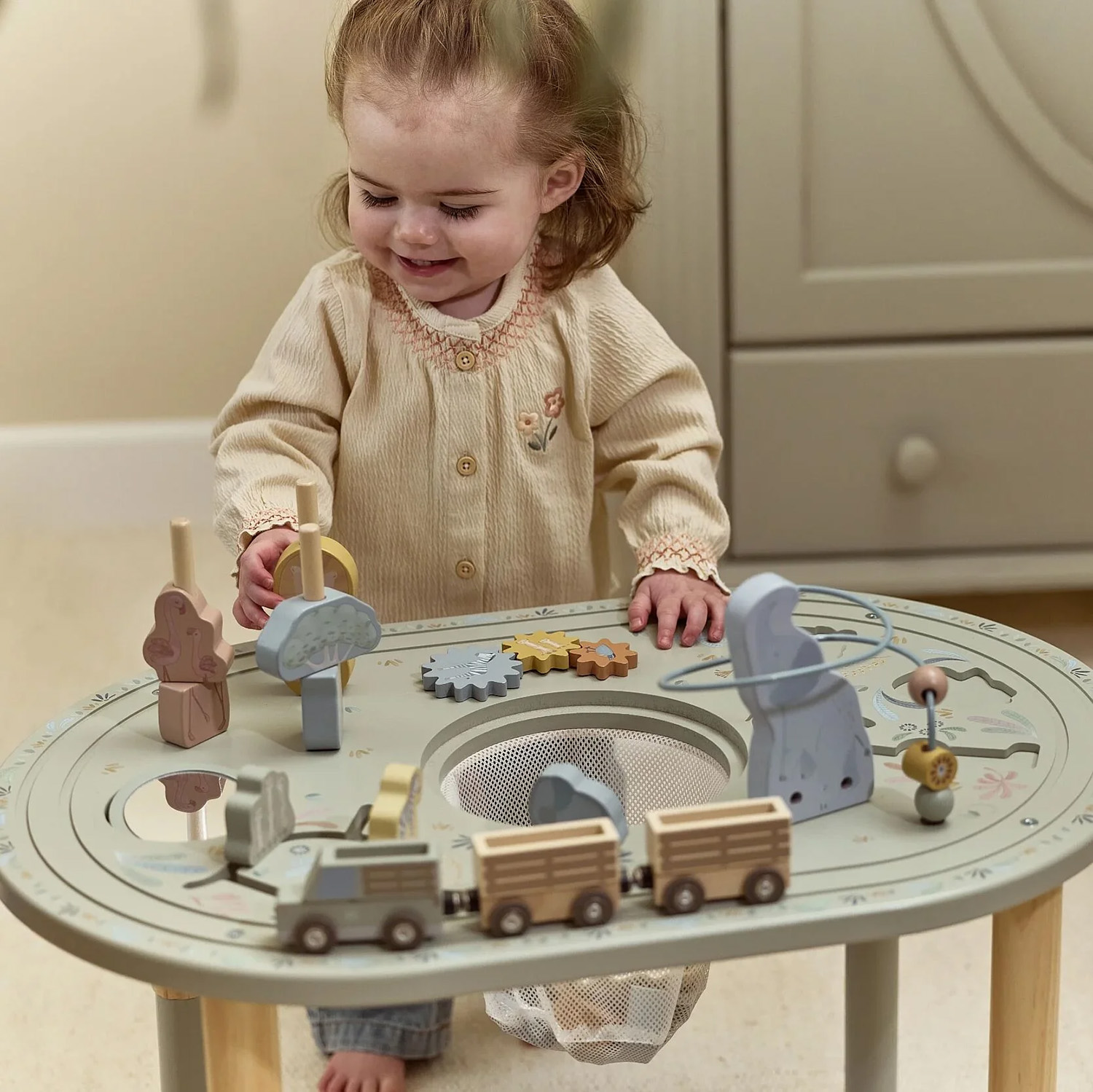 Holz Aktivitätstisch / Spieltisch XL - Safari Friends grün