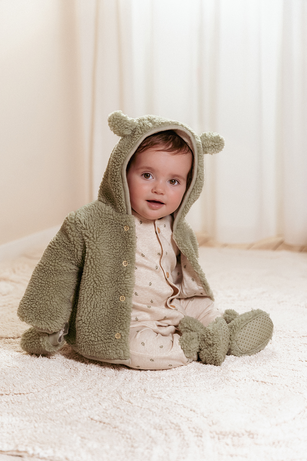 Jacke Teddyfell - Newborn Winter soft green (Gr. 74)