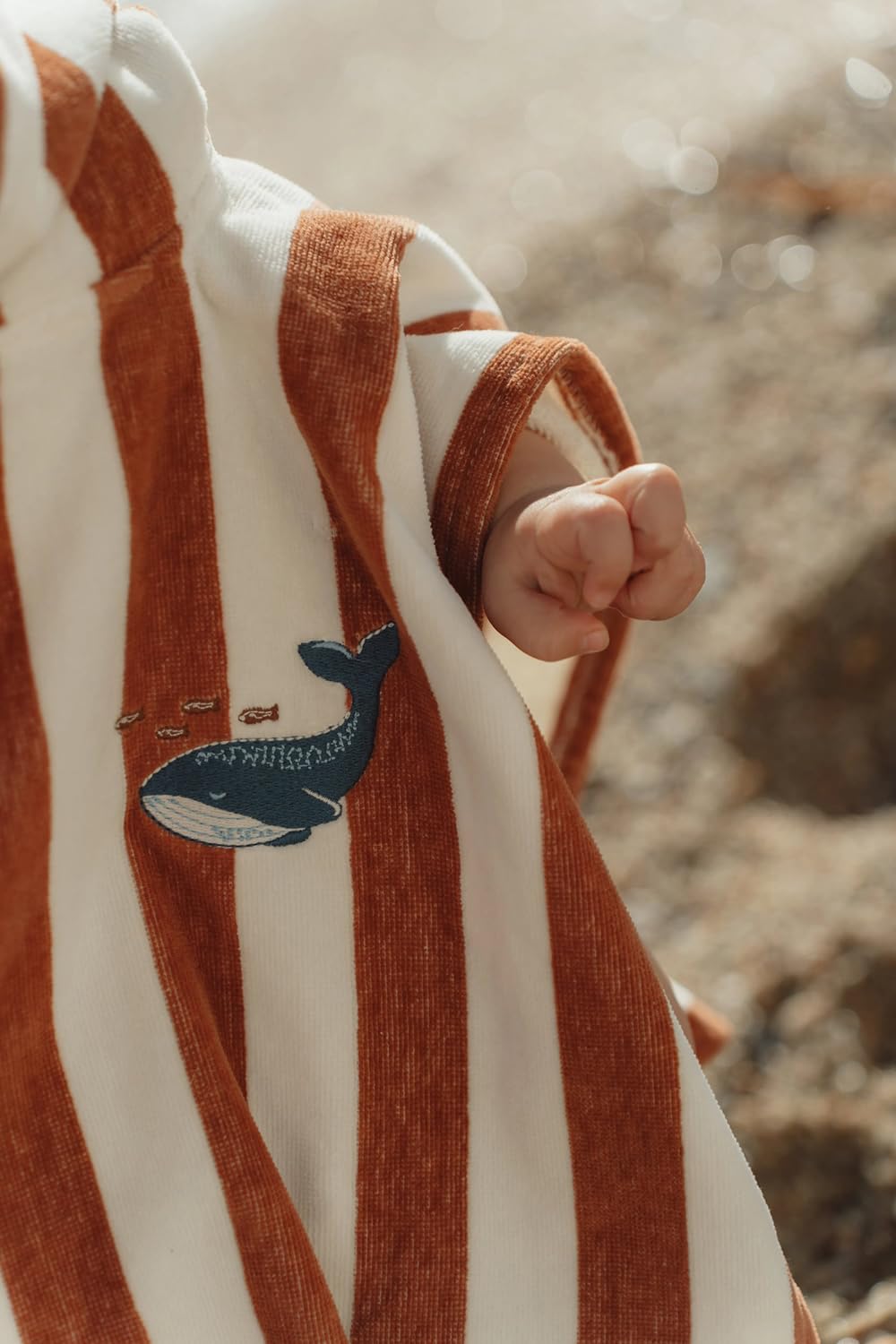 Badeponcho / Strandponcho - Ocean World Brown Stripe braun / weiß